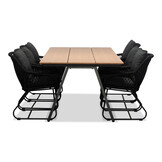 Oslo Natural/Portofino zwart dining tuinset | 6 personen | polywood + touw | 220cm