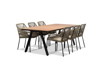 Oslo Natural/Seville zand dining tuinset | 6 personen | polywood + touw | 220cm
