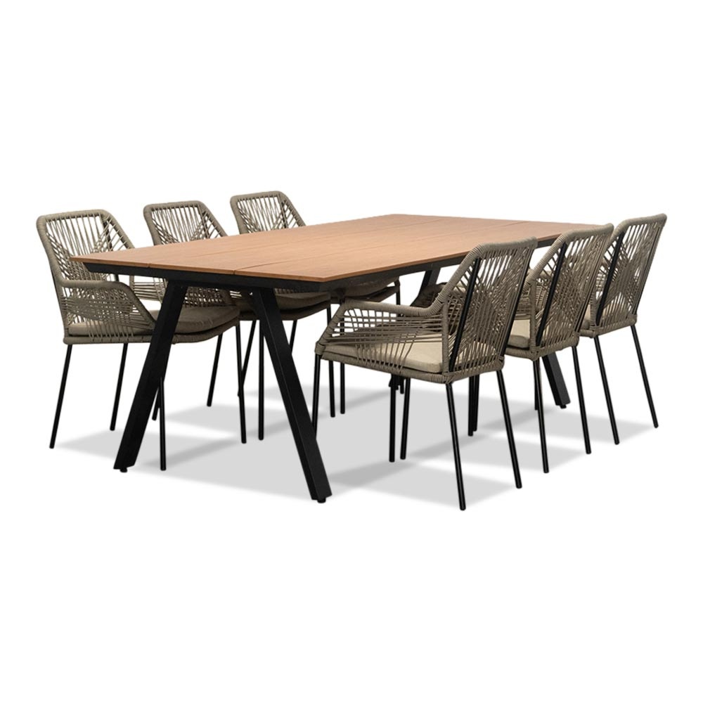 Oslo Natural/Seville zand dining tuinset | 6 personen | polywood + touw | 220cm