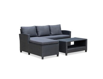 Stockholm chaise longue balkon loungeset 3 personen | wicker | zwart | 3-delig - 185cm