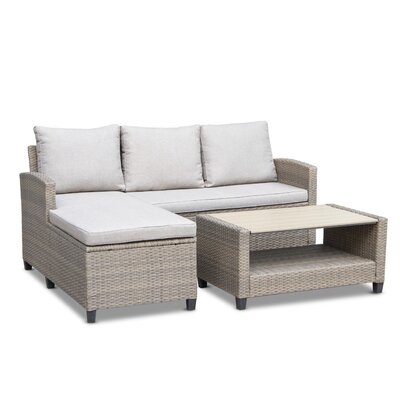 Stockholm chaise longue balkon loungeset 3 personen | wicker | zand | 3-delig - 185cm