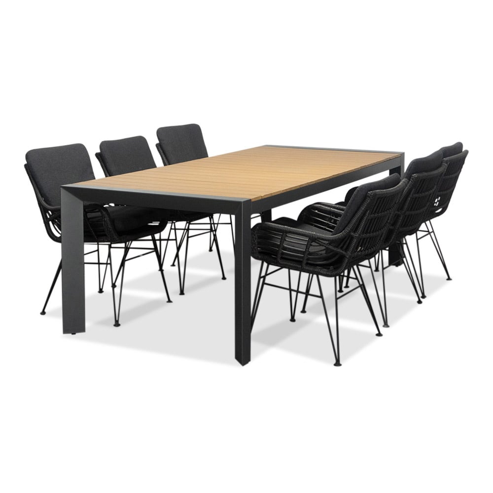 Cortona/Carlos Charcoal dining tuinset | 6 personen | polywood + wicker | 220cm