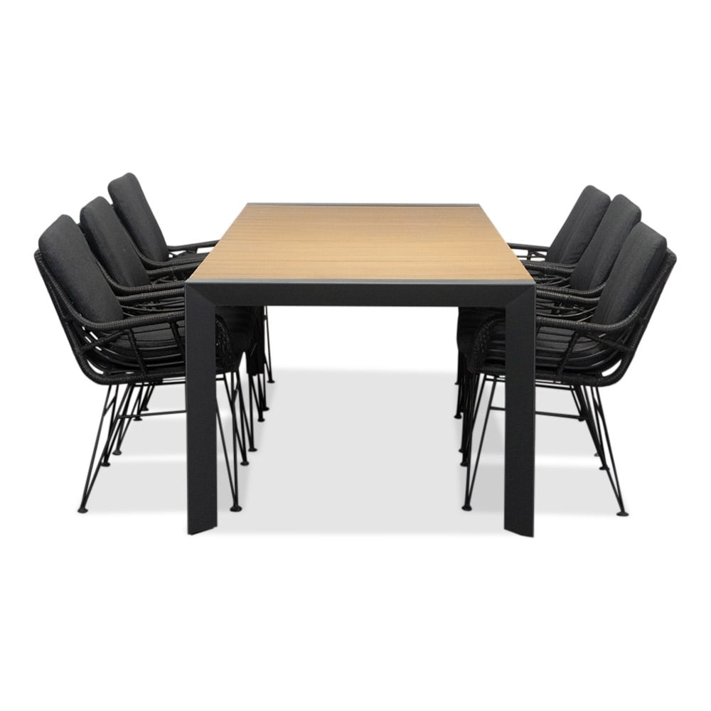 Cortona/Carlos Charcoal dining tuinset | 6 personen | polywood + wicker | 220cm