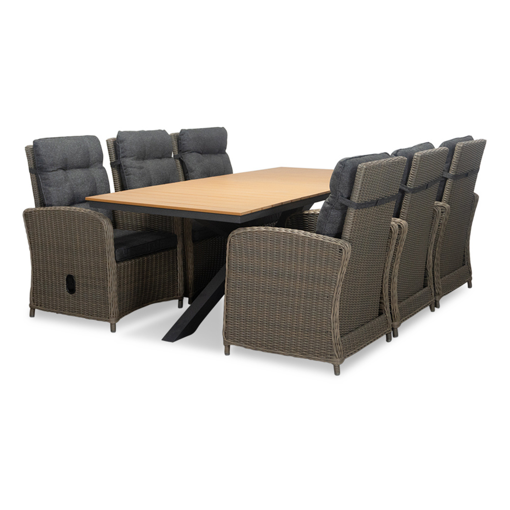 Durban/Bilbao dining tuinset | 6 personen | polywood + wicker | 218cm afbeelding