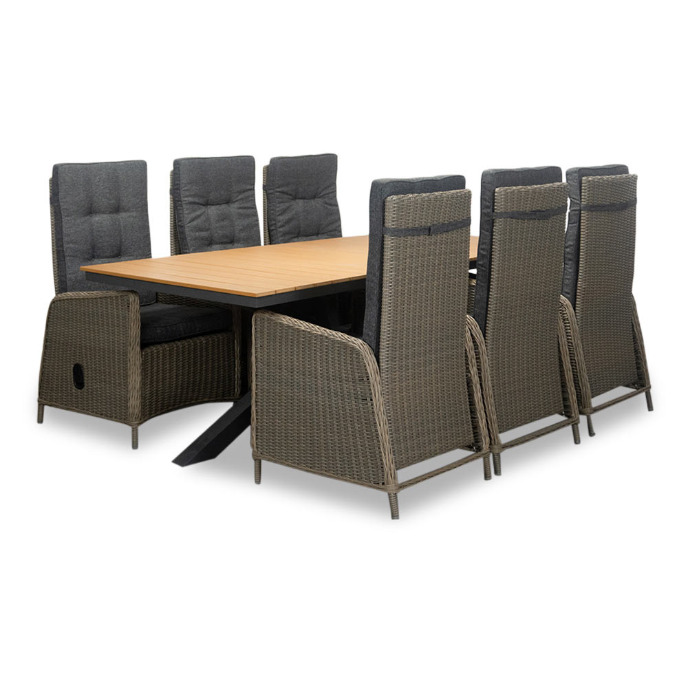 Durban/Rennes dining tuinset | 6 personen | polywood + wicker | 218cm afbeelding
