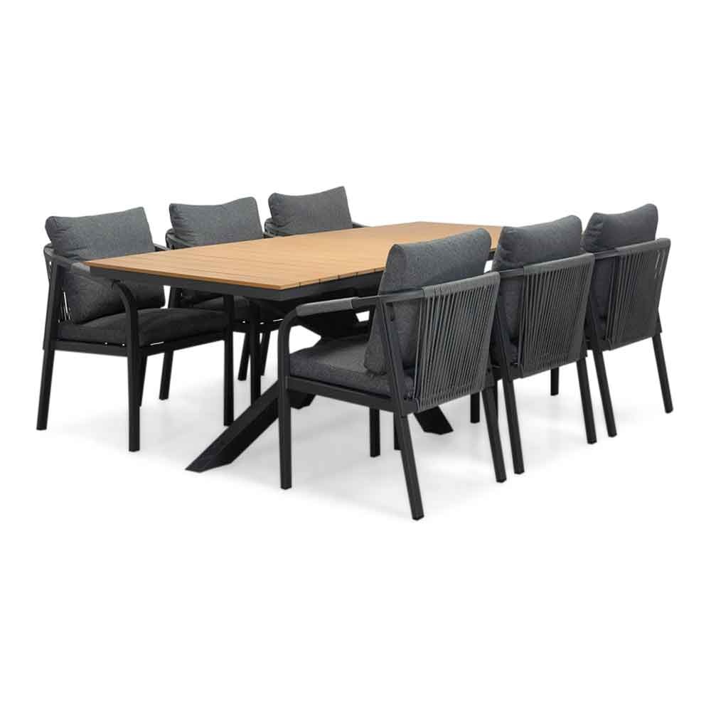 Durban/Calgary antraciet dining tuinset | 6 personen | polywood + touw | 218cm