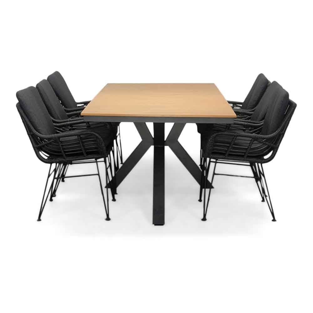 Durban/Carlos Charcoal dining tuinset | 6 personen | polywood + wicker | 218cm