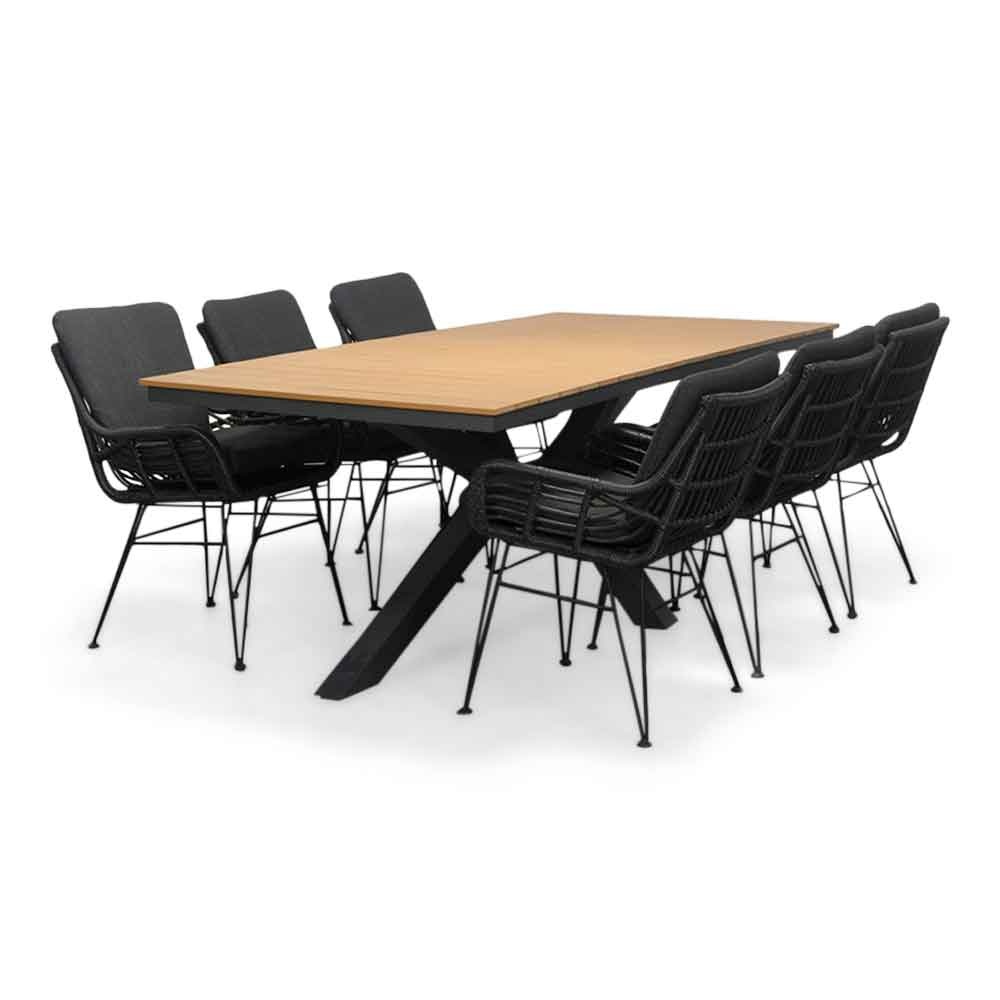 Durban/Carlos Charcoal dining tuinset | 6 personen | polywood + wicker | 218cm