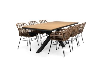 Durban/Lola dining tuinset | 6 personen | polywood + wicker | 218cm