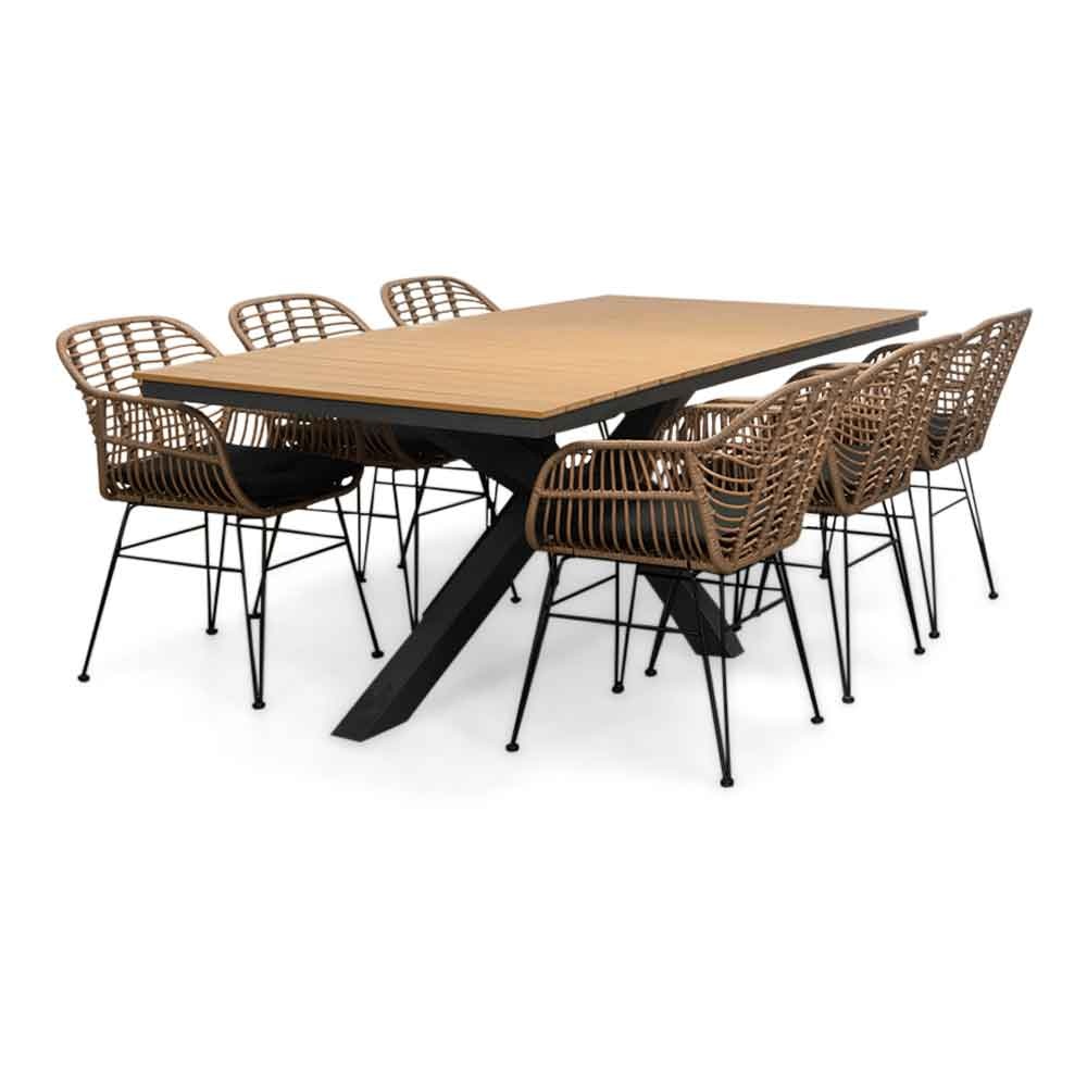 Durban/Lola dining tuinset | 6 personen | polywood + wicker | 218cm