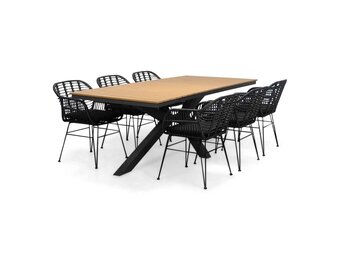 Durban/Napels dining tuinset | 6 personen | polywood + wicker | 218cm