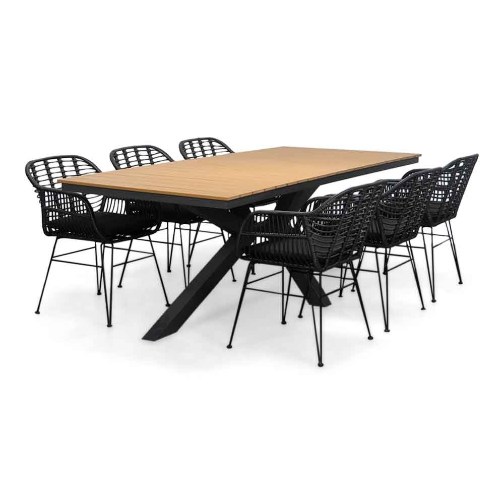 Durban/Napels dining tuinset | 6 personen | polywood + wicker | 218cm afbeelding