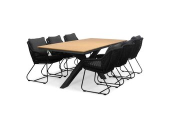 Durban/Portofino zwart dining tuinset | 6 personen | polywood + touw | 218cm