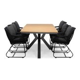 Durban/Portofino zwart dining tuinset | 6 personen | polywood + touw | 218cm