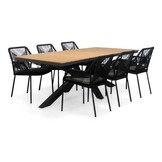 Durban/Seville zwart dining tuinset | 6 personen | polywood + touw | 218cm