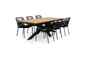 Durban/Seville zwart dining tuinset | 6 personen | polywood + touw | 218cm
