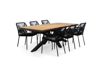 Durban/Seville zwart dining tuinset | 6 personen | polywood + touw | 218cm