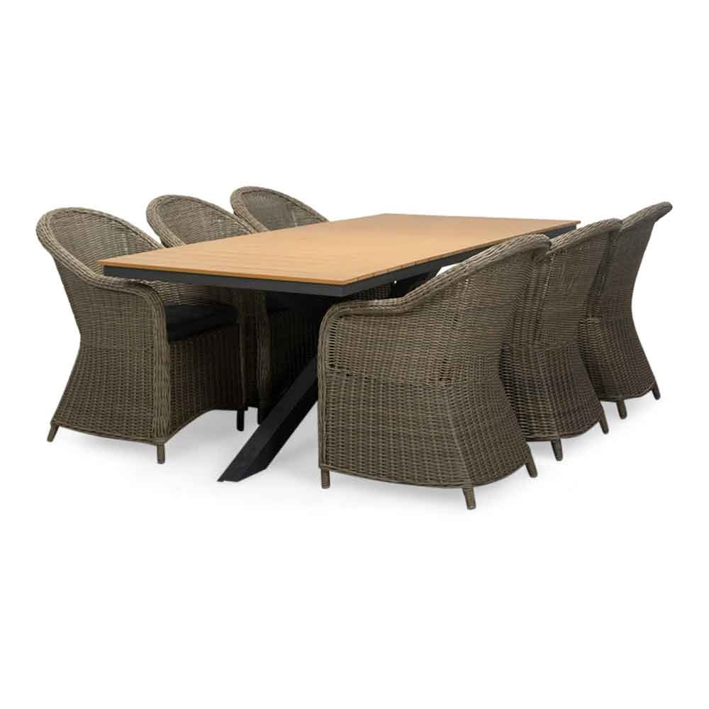 Durban/Toulouse dining tuinset | 6 personen | polywood + wicker | 218cm