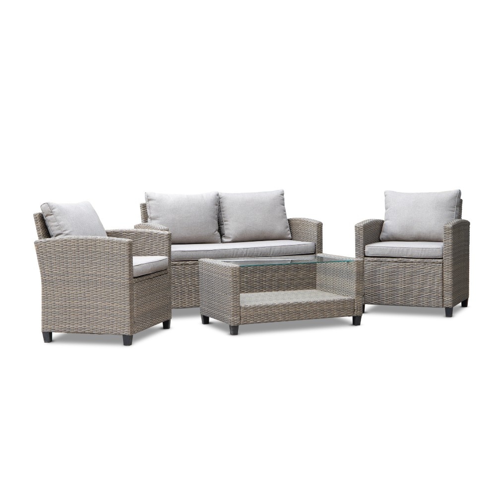 Stockholm stoel-bank loungeset 4 personen | wicker | zand | 4-delig