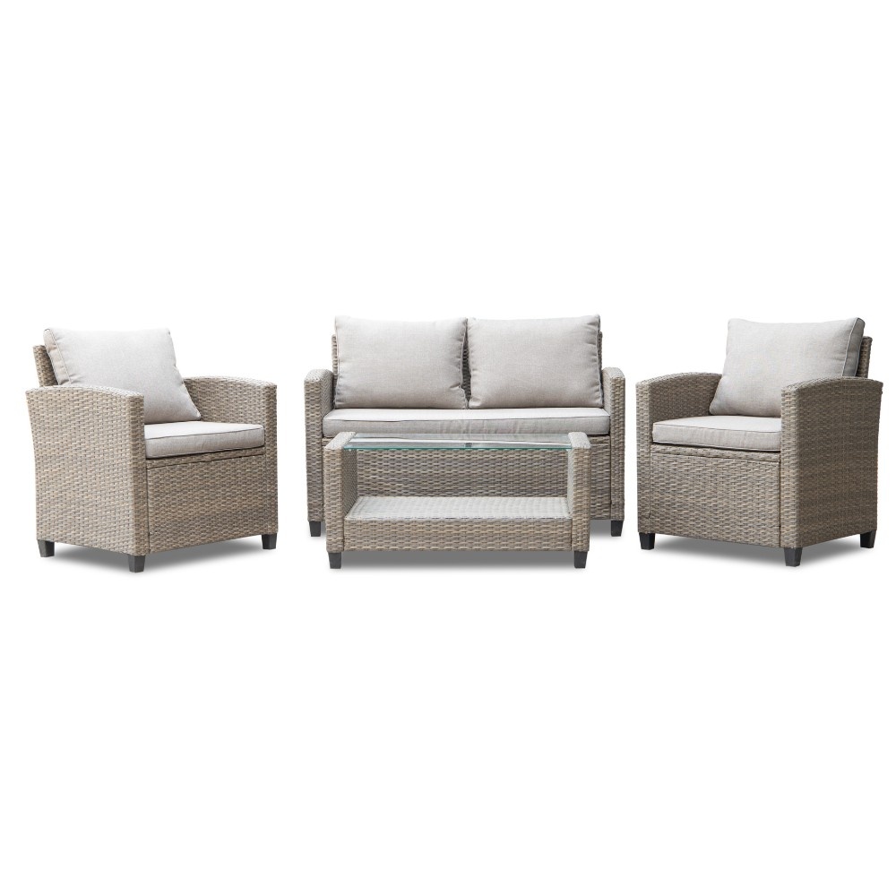 Stockholm stoel-bank loungeset 4 personen | wicker | zand | 4-delig