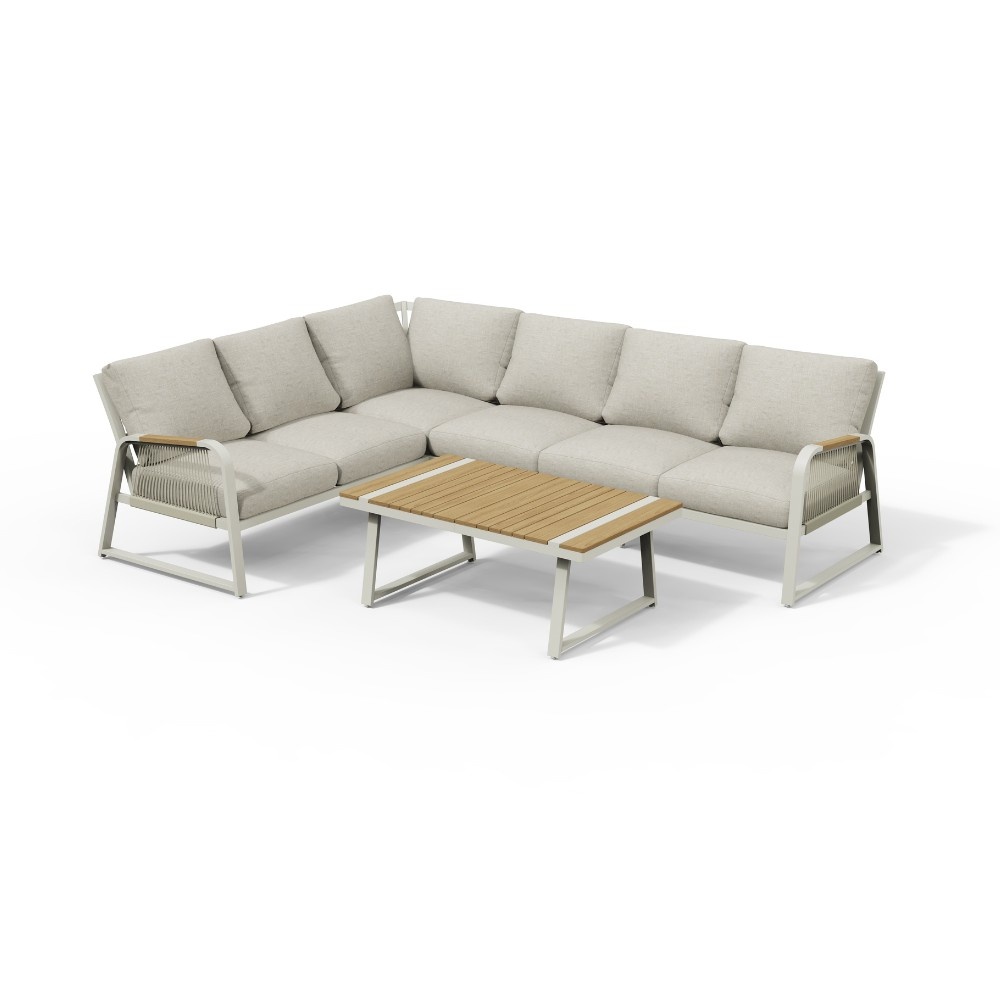 Como hoek loungeset 6 personen | aluminium + polywood | beige | 4-delig - 271x210cm