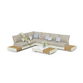 Verona hoek loungeset met all weather kussens 6 personen | aluminium + teakhout | beige | 4-delig - 345x275cm