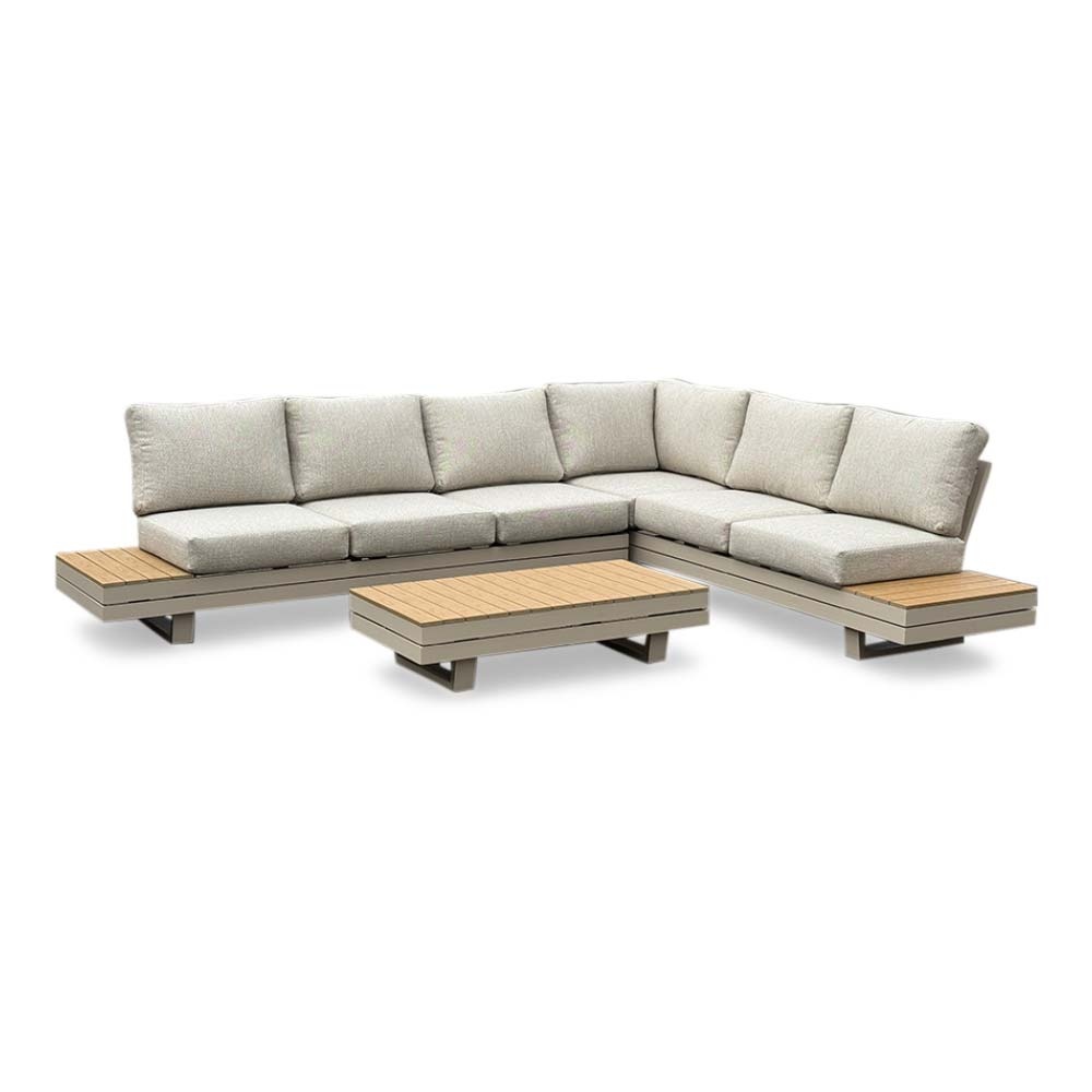 Vegas hoek loungeset-rechts 6 personen | aluminium + polywood | beige | 4-delig - 311x230cm