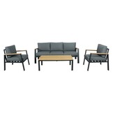 Sydney stoel-bank loungeset 5 personen | aluminium + eucalyptus | antraciet | 3-delig