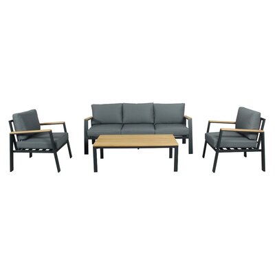 Sydney stoel-bank loungeset 5 personen | aluminium + eucalyptus | antraciet | 3-delig