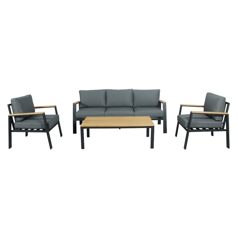 Sydney stoel-bank loungeset 5 personen | aluminium + eucalyptus | antraciet | 3-delig