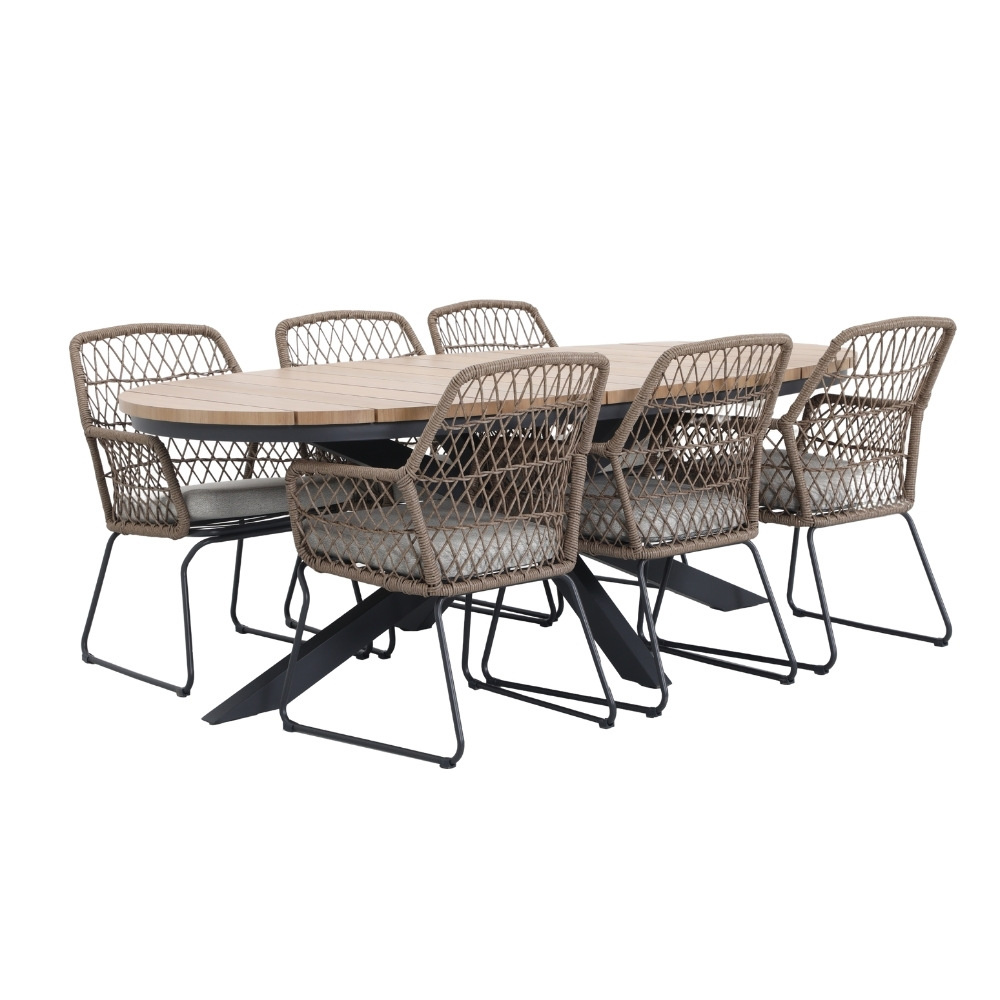Anna dining tuinset | 6 personen | aluminium + wicker | 218cm