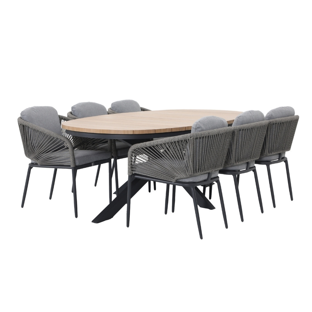 Anna/Savanna dining tuinset | 6 personen | aluminium + touw | 218cm