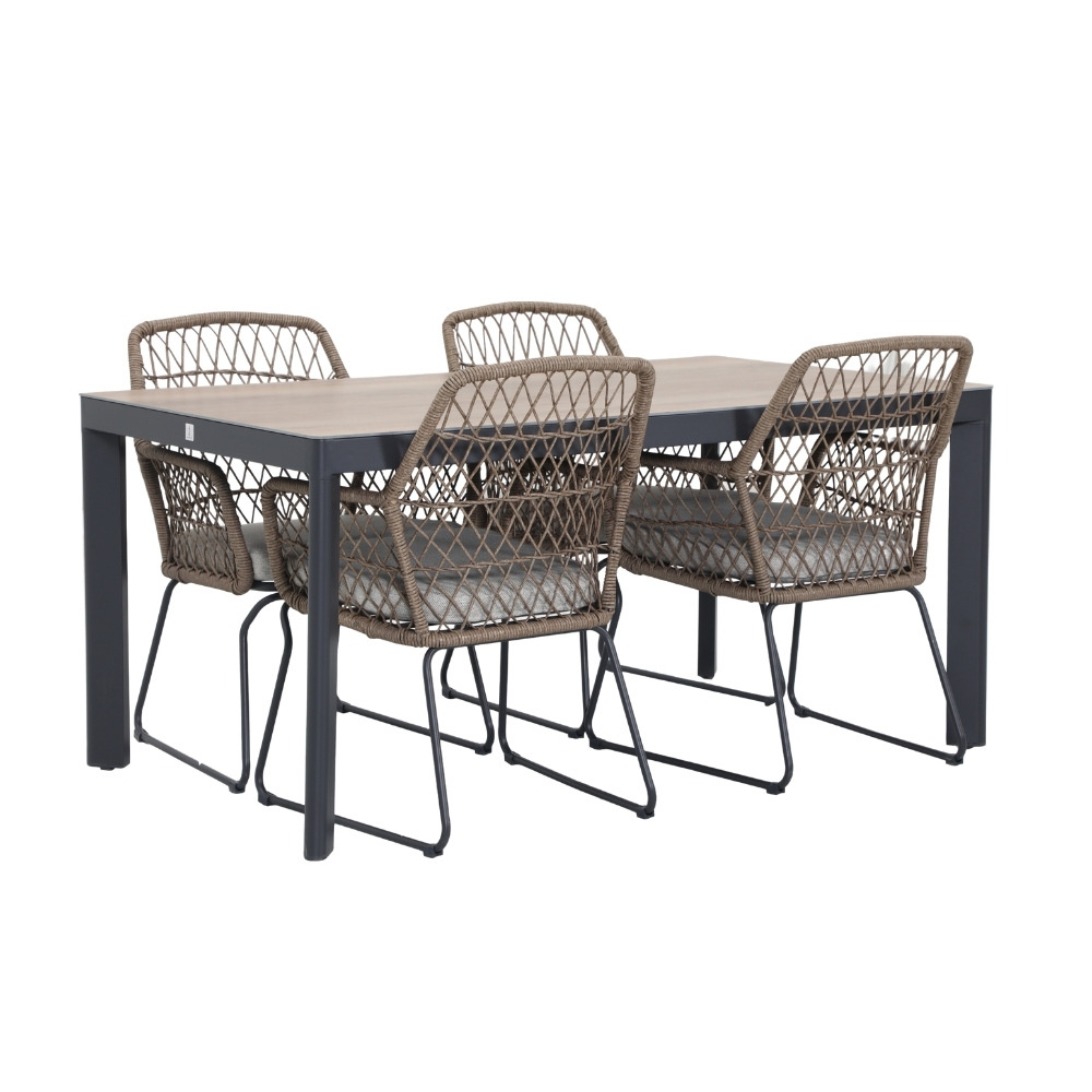 Royan/Anna dining tuinset | 4 personen | aluminium + wicker | 160cm