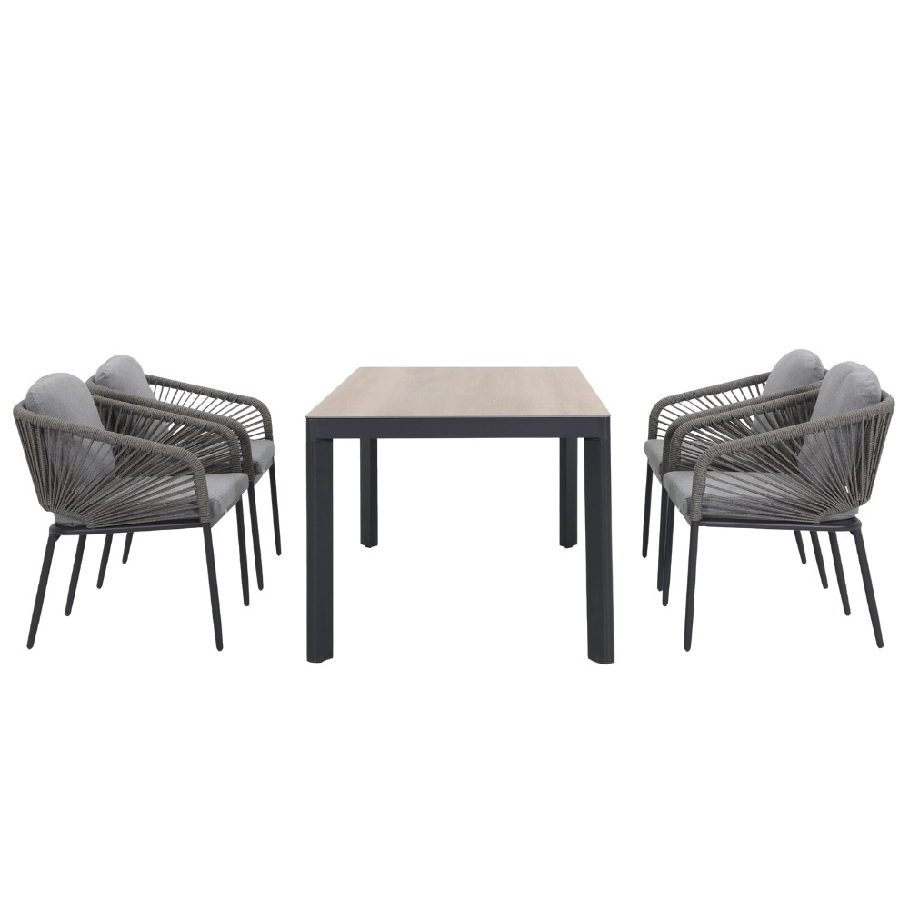 Royan/Savanna dining tuinset | 4 personen | aluminium + touw | 160cm