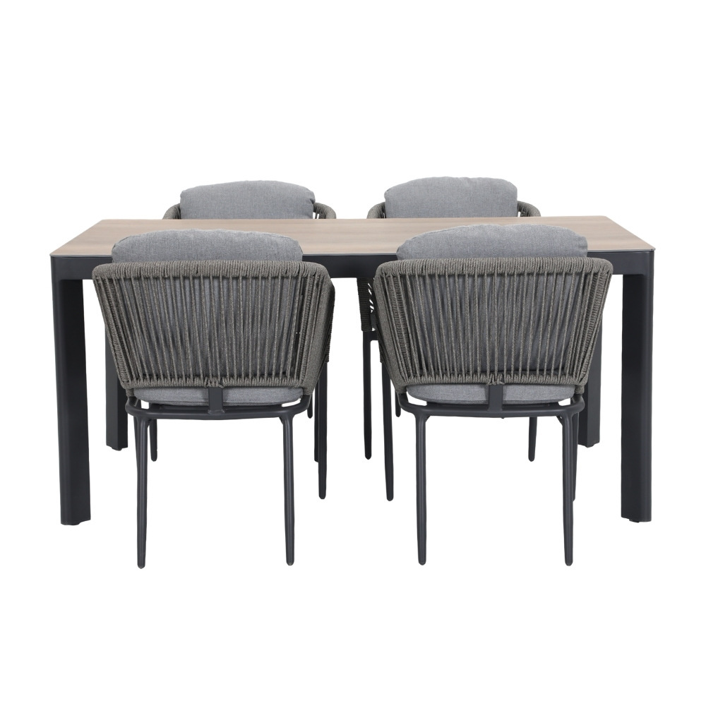 Royan/Savanna dining tuinset | 4 personen | aluminium + touw | 160cm