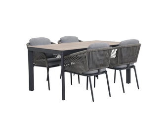 Royan/Savanna dining tuinset | 4 personen | aluminium + touw | 160cm