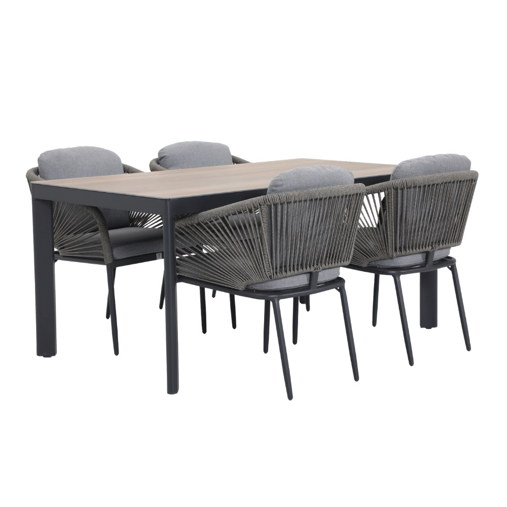 Royan/Savanna dining tuinset | 4 personen | aluminium + touw | 160cm afbeelding