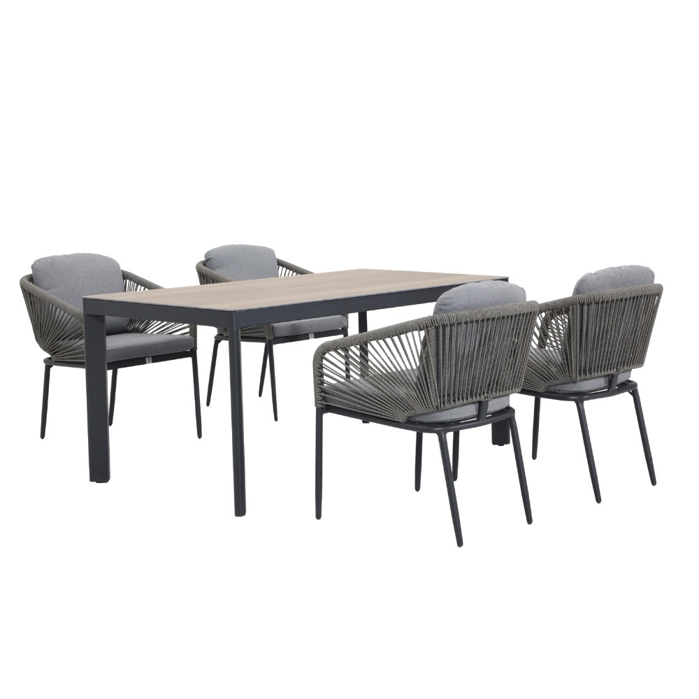 Royan/Savanna dining tuinset | 4 personen | aluminium + touw | 160cm