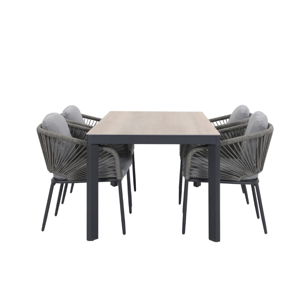 Royan/Savanna dining tuinset | 4 personen | aluminium + touw | 160cm