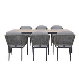Royan/Savanna dining tuinset | 6 personen | aluminium + touw | 220cm