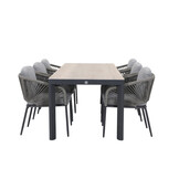Royan/Savanna dining tuinset | 6 personen | aluminium + touw | 220cm
