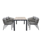 Royan/Savanna dining tuinset | 6 personen | aluminium + touw | 220cm