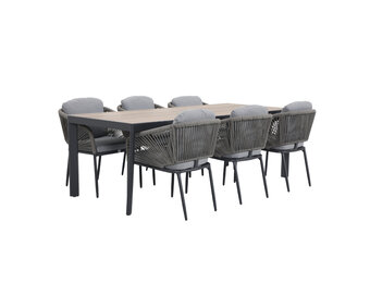 Royan/Savanna dining tuinset | 6 personen | aluminium + touw | 220cm