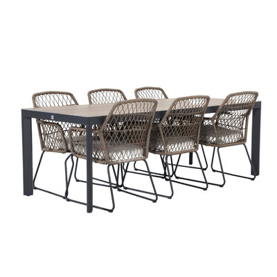 Royan/Anna dining tuinset | 6 personen | aluminium + wicker | 220cm