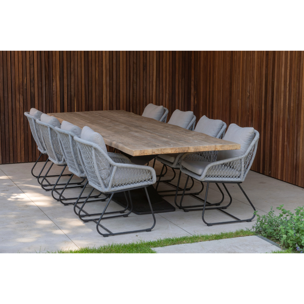 Portofino dining tuinstoel | touw + RVS | grijs