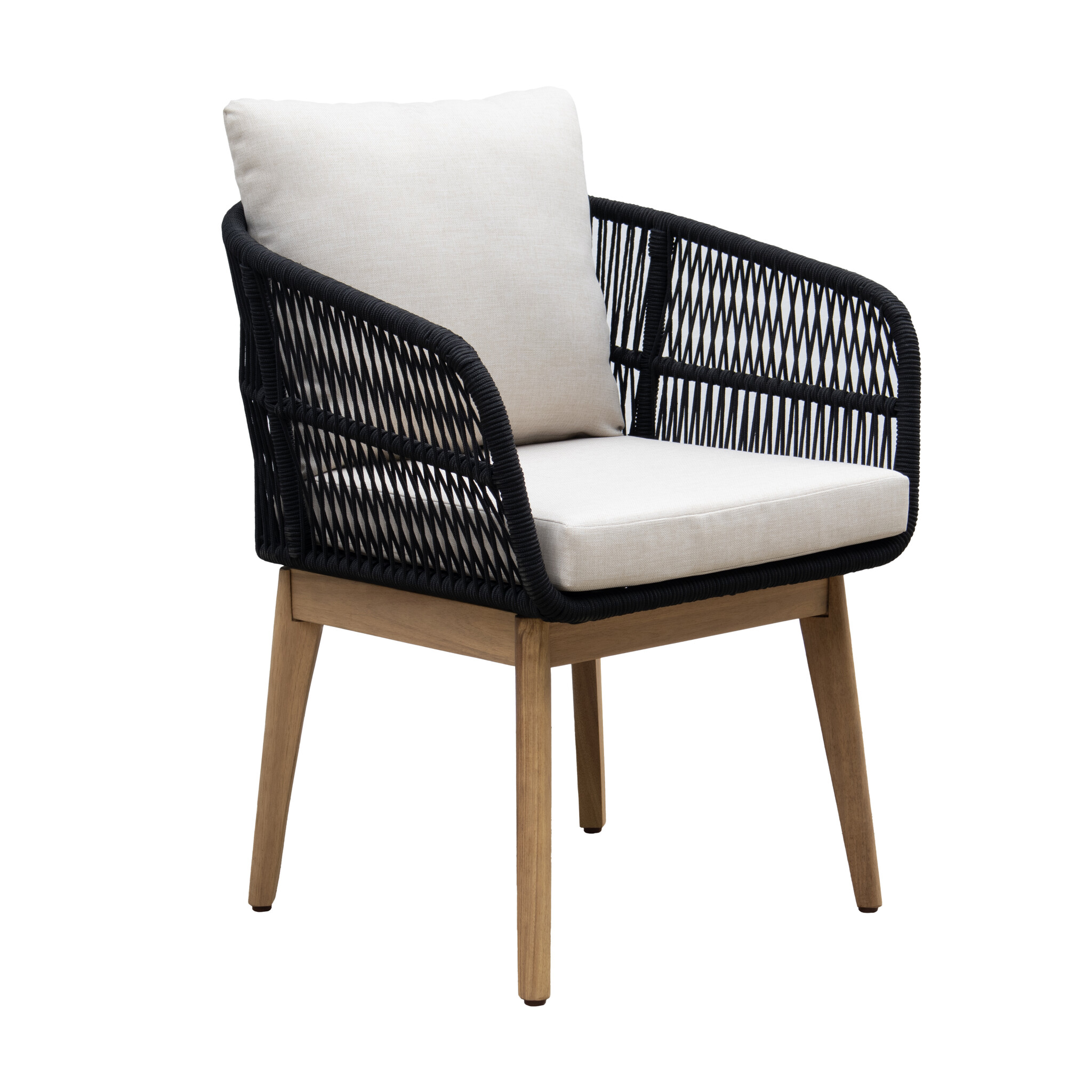 Rochefort dining tuinstoel | touw + hardhout | zwart afbeelding
