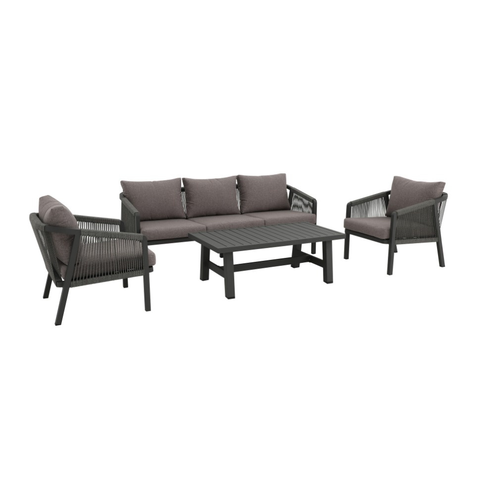 Detroit stoel-bank loungeset 5 personen | aluminium + touw | antraciet | 4-delig afbeelding