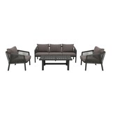 Detroit stoel-bank loungeset 5 personen | aluminium + touw | antraciet | 4-delig