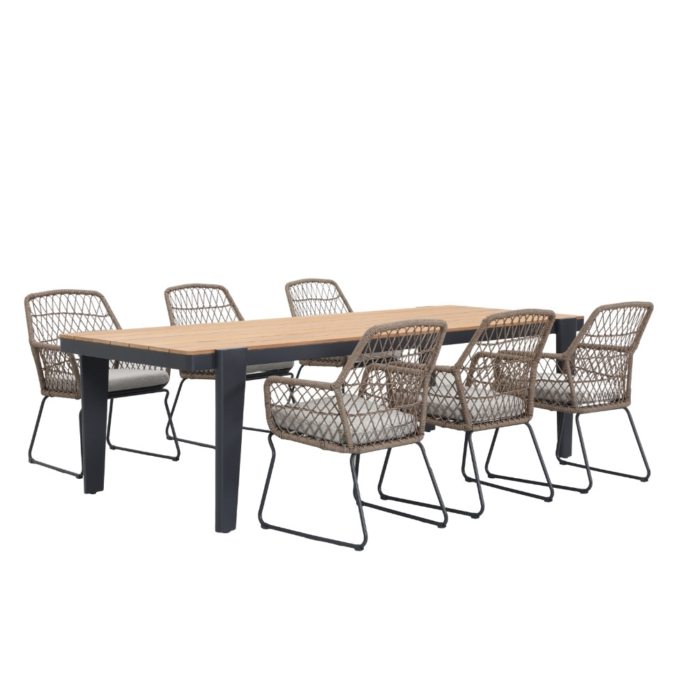 Vigo/Anna dining tuinset | 6 personen | teakhout + touw | 260cm