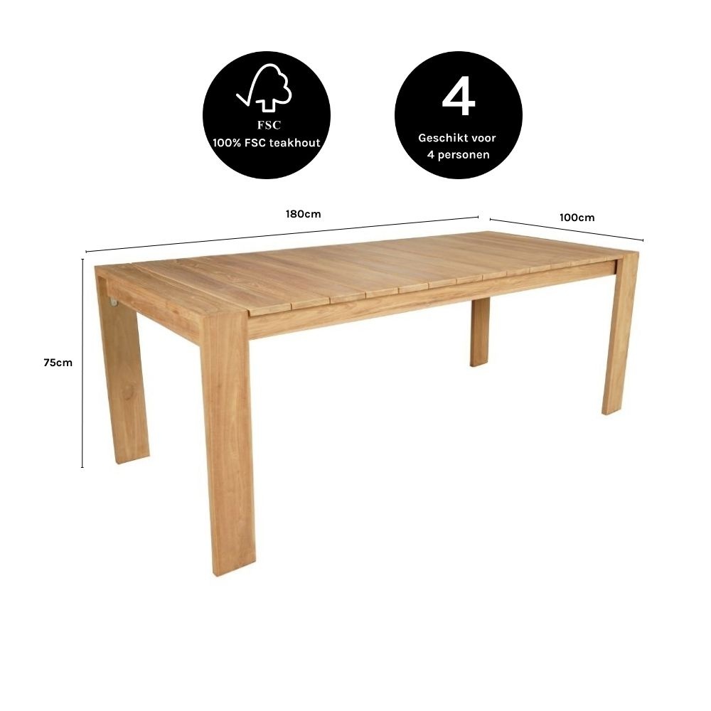 Oakland dining tuintafel 4 personen | teakhout | Natural Teak | 180cm